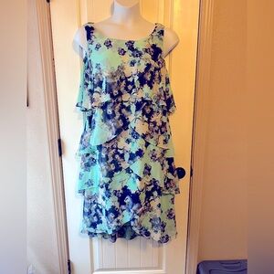 SLNY Floral Layered Dress - Blue and Green